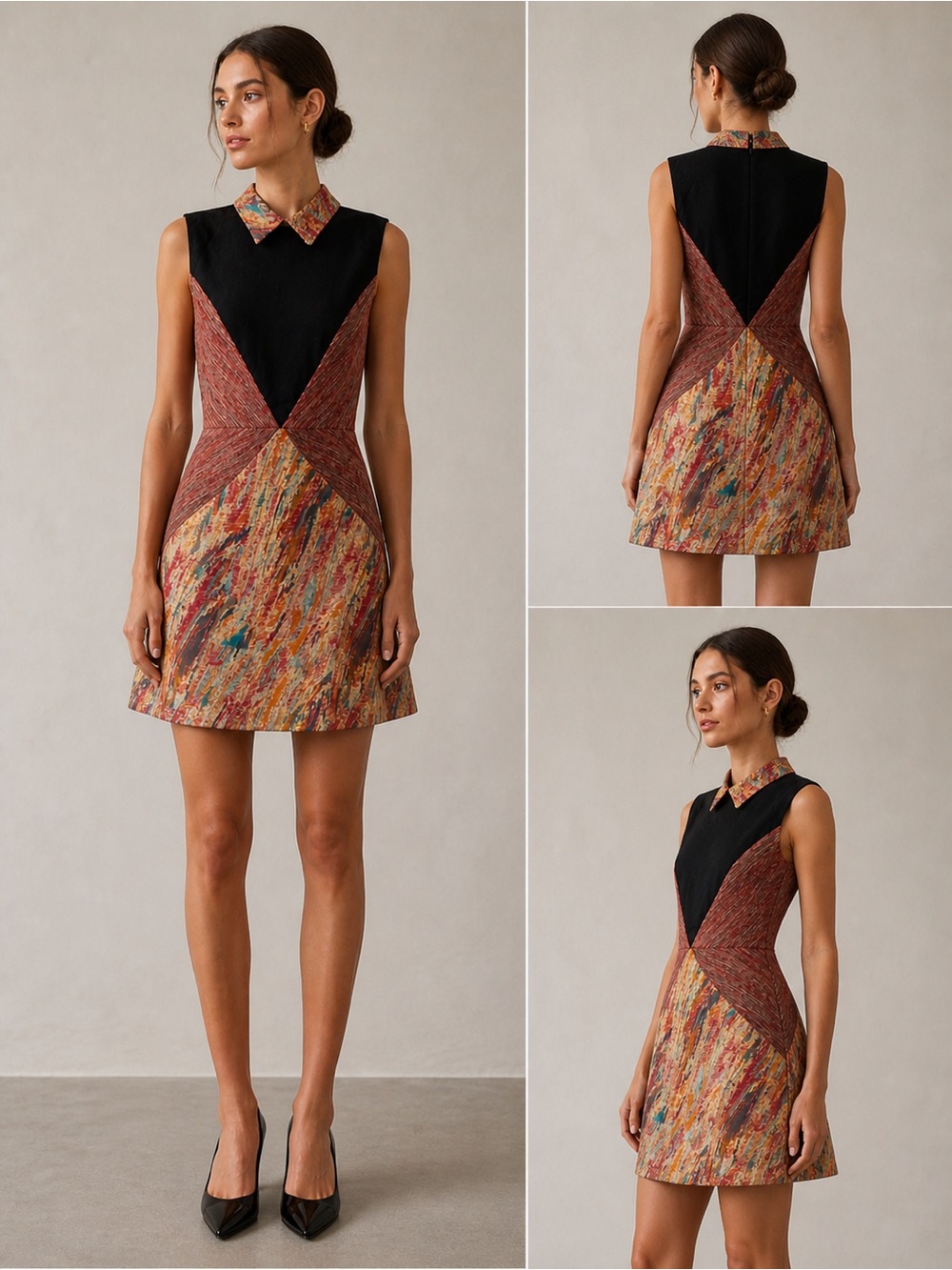 Sister Jane Black Bodice Multicolor Collared Mini Dress